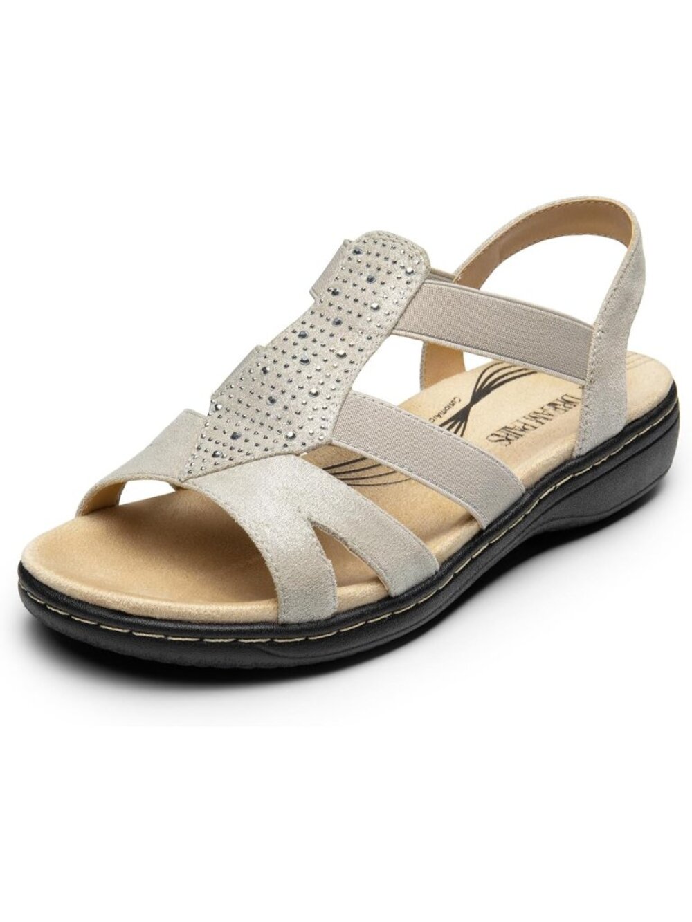 Dream Pairs Women's Grey Open Toe Stretchy Strap Arch Support Flat Sandals